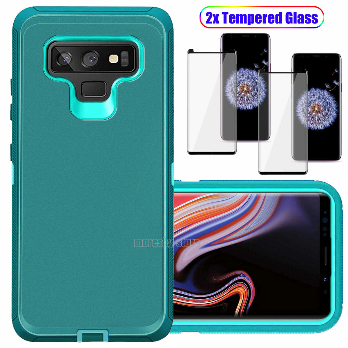 For Samsung Galaxy Note 9 Hard Heavy Duty Case Cover, Tempered Glass Protector
