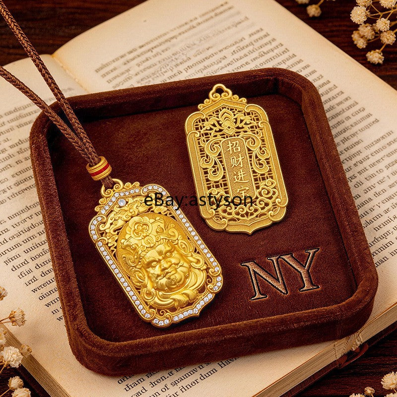 New Fortune God of Wealth 24K Gilding YELLOW GOLD Pendant