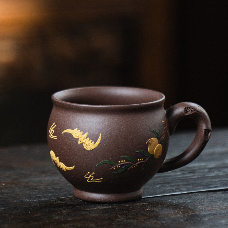 Master Tea Cup Health Care Real Yixing Zisha Cup With Handle Hand Carved 140ml
