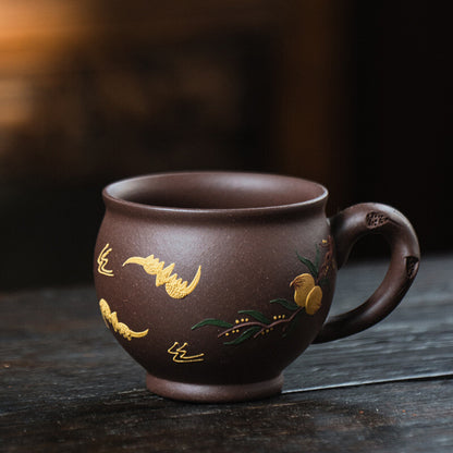 Master Tea Cup Health Care Real Yixing Zisha Cup With Handle Hand Carved 140ml