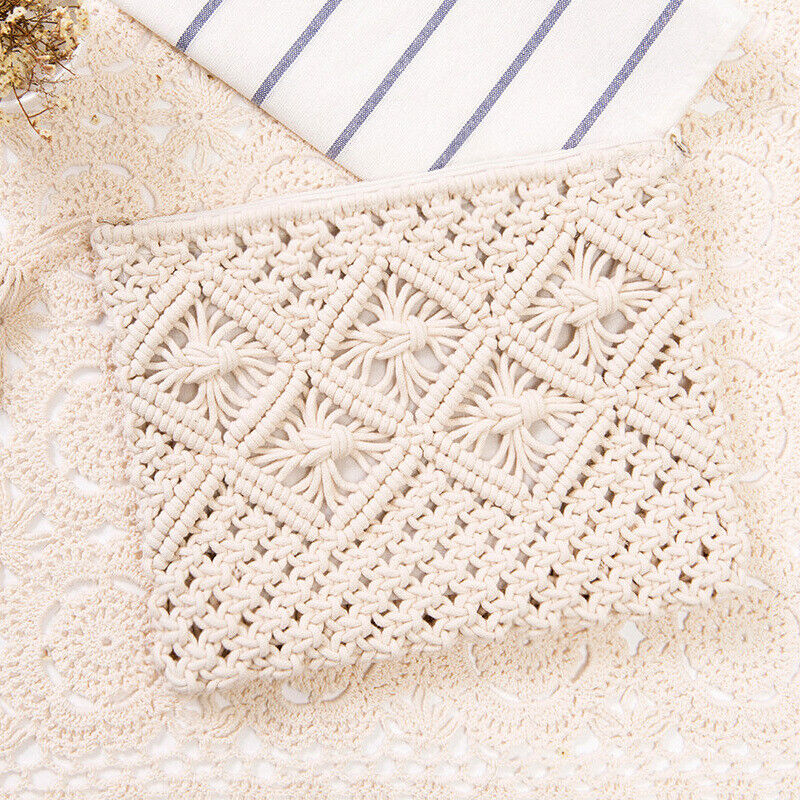 Boho Woven Handbag Women Summer Beach Cotton Tassel Bag Rattan Shoulder Ladies