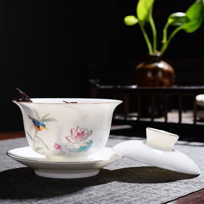 170ml Dehua Gaiwan Ceramic Home Kung Fu Tea Cup Bowl Tea Set Tureen Tea