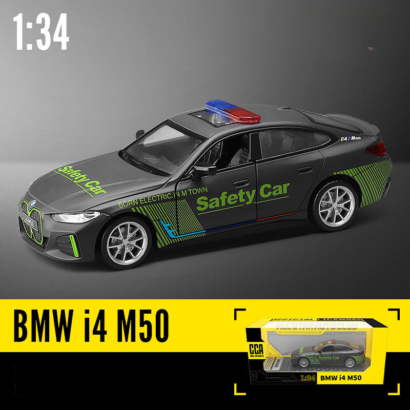 1:34 Diecast BMW i4 M50 Safety Car Metal Car Model Toy Pull Back Sound Gift