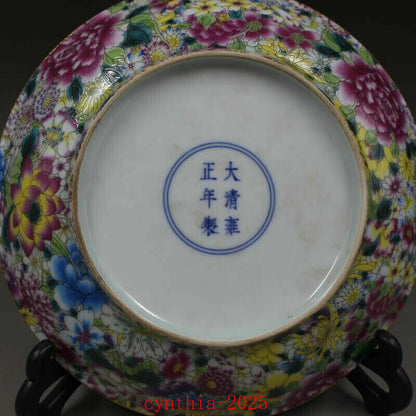7.8"Chinese antique Porcelain yongzheng famille rose Ten thousand flowers plate