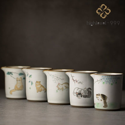 300ml Chinese Ceramic Fair Cup Chahai Cat Pattern Kung Fu Tea Set Accessories