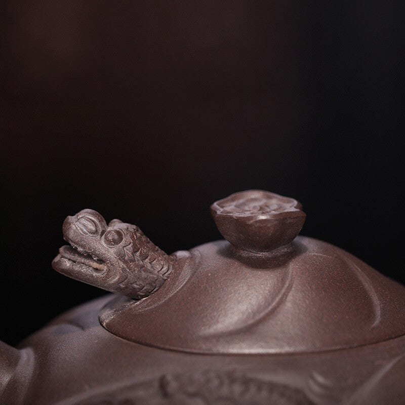 China Yixing Zisha Pottery Purple Clay Handmade 230cc Dragon Fish Teapot