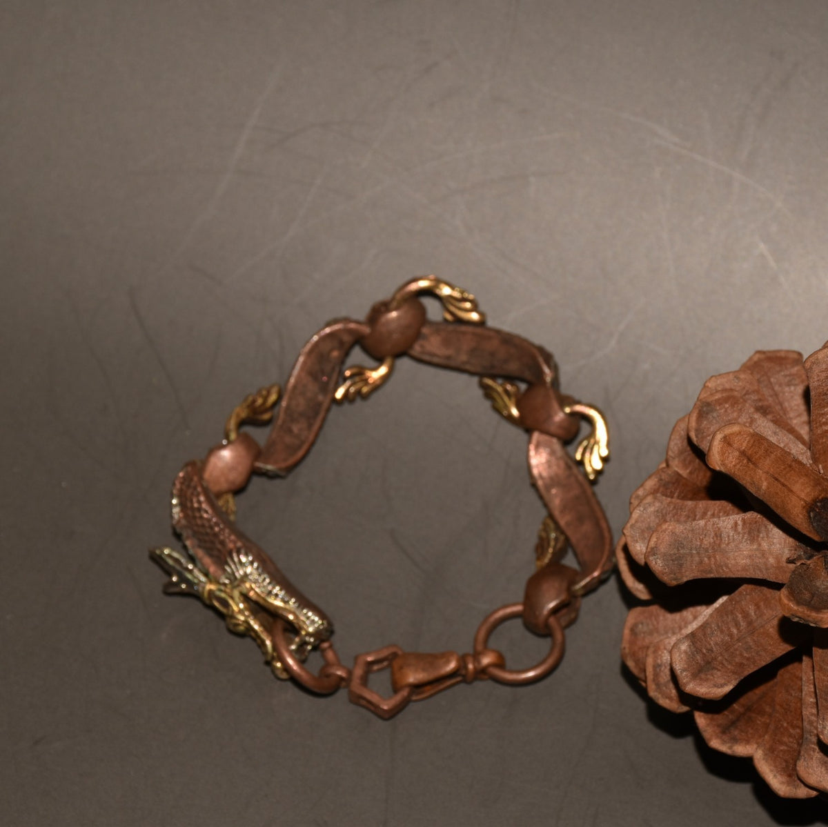 Vintage Red Copper Gold Plated Dragon Bracelet 7.48×0.51in 45g Zodiac Bangle