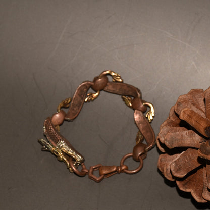 Vintage Red Copper Gold Plated Dragon Bracelet 7.48×0.51in 45g Zodiac Bangle