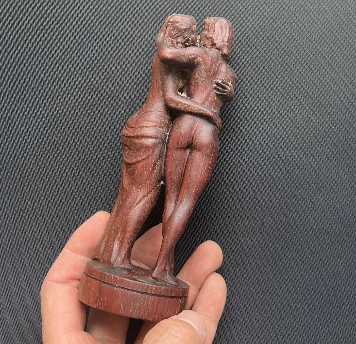 Unique 6" Rosewood Carved Lesbian Girl Kiss Statue Beauty Figurine Model Home