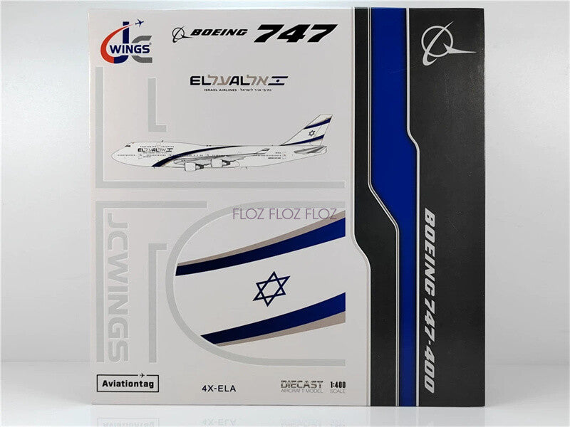 JC WINGS Israel Airlines for Boeing B747-400 4X-ELA With Aviationtag 1:400 Model