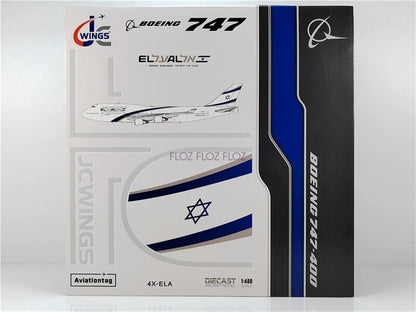 JC WINGS Israel Airlines for Boeing B747-400 4X-ELA With Aviationtag 1:400 Model