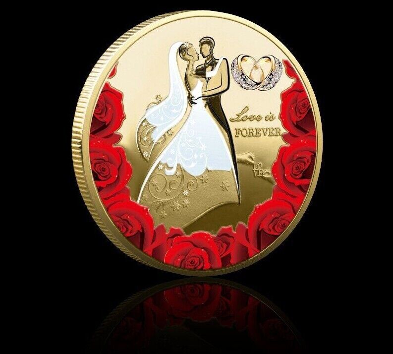 Commemorative Coins Metal Gold Silver Plated Romantic Wedding Anniversary Gifts