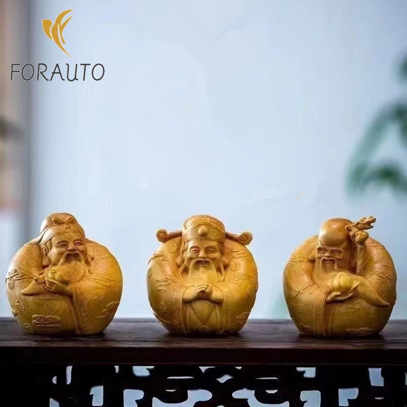 Solid wood carving Fu Rushou mythical characters hand-carved decoration -