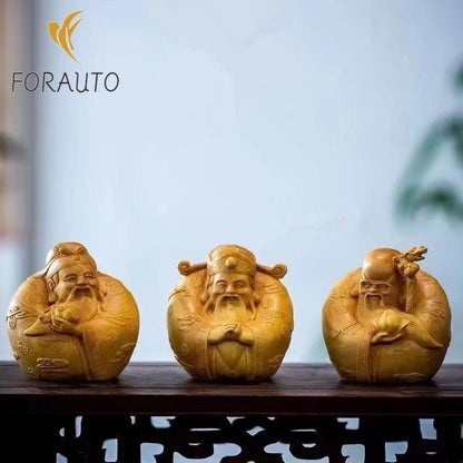 Solid wood carving Fu Rushou mythical characters hand-carved decoration -
