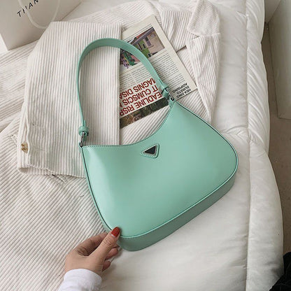Minimalist Solid Color Leather Underarm Shoulder Bag Summer Handbag Purse Travel