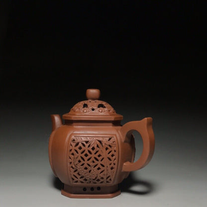 Chinese Yixing Zisha Clay Handmade Exquisite Teapot （镂空宫灯 底款：金鼎商标）