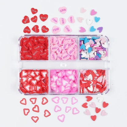 Nail Art Glitter 6 Grids Red Love Heart Sequins Flakes DIY Valentines Decoration