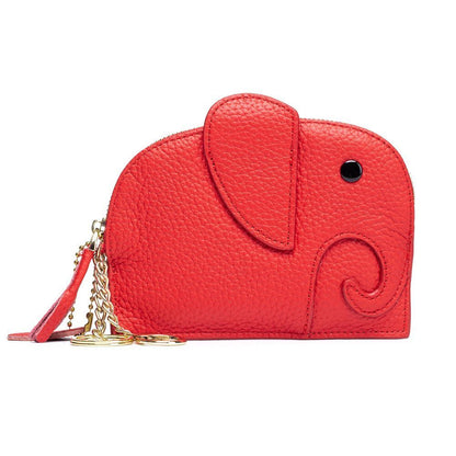 Elephant Coin Purse Lichee Pattern Genuine Leather Zipper Wallet High Quality