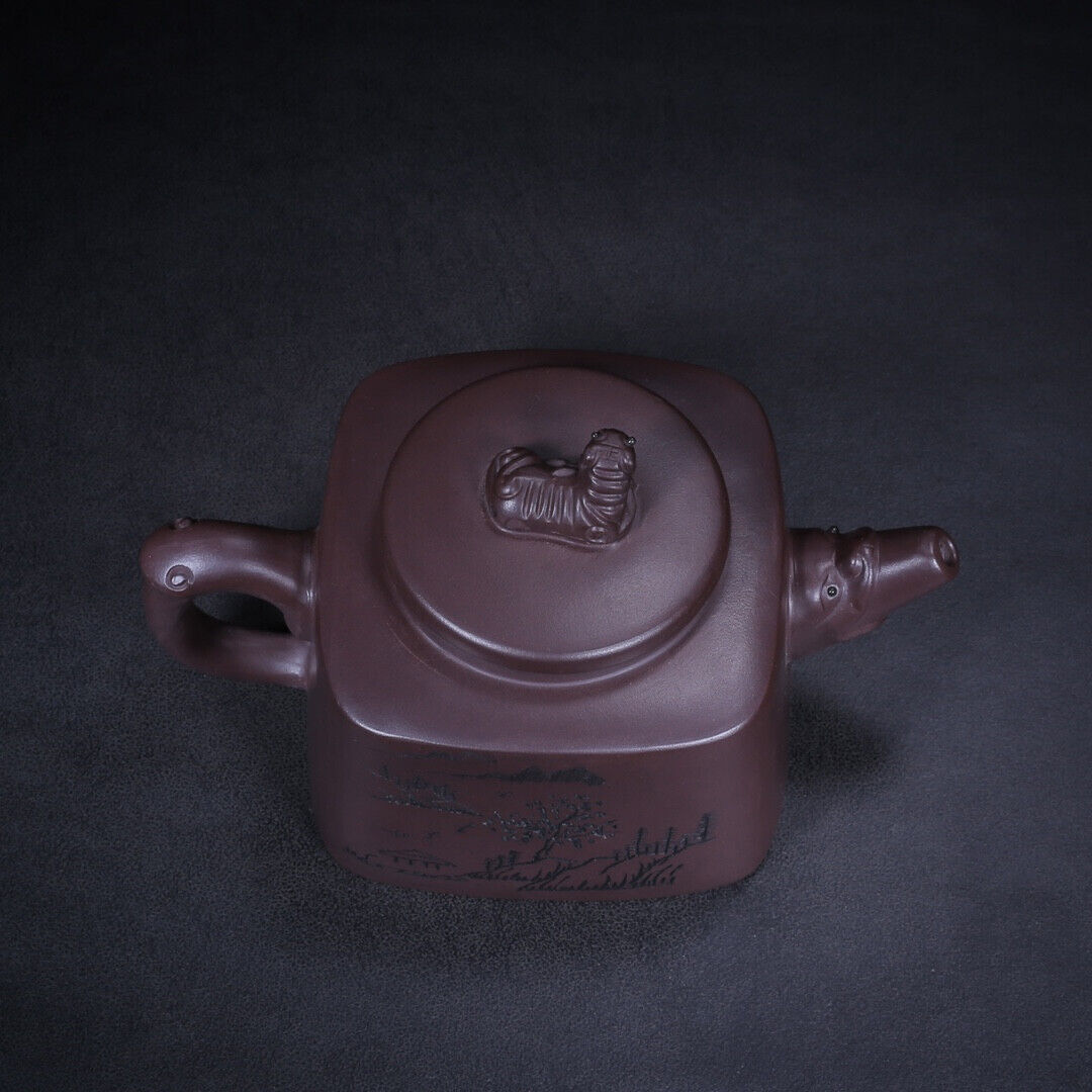 Chinese Yixing Zisha Clay Handmade Exquisite Teapot(四方 底款：金鼎商标)