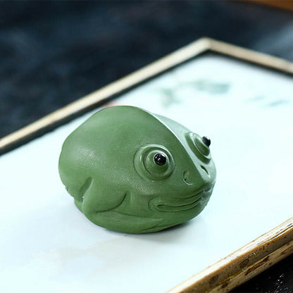 Chinese Yixing Zisha Pottery Green Clay Animal Golden Toad Tea Pet Statue