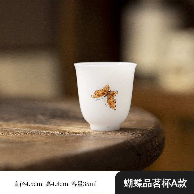 Ice Jade Porcelain Tea Cup Small Cup Hand-painted Butterfly Cup White Porcelain