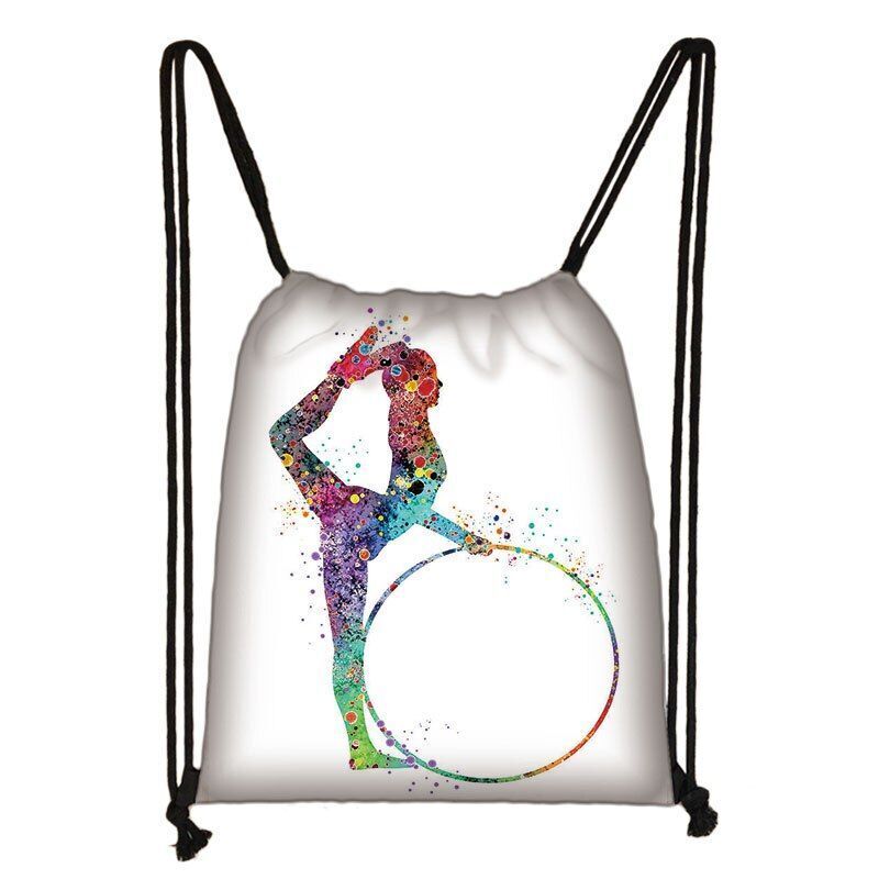 Watercolor Art Print Backpack Drawstring Bag Daypack Gymnast Storage Bag Travel