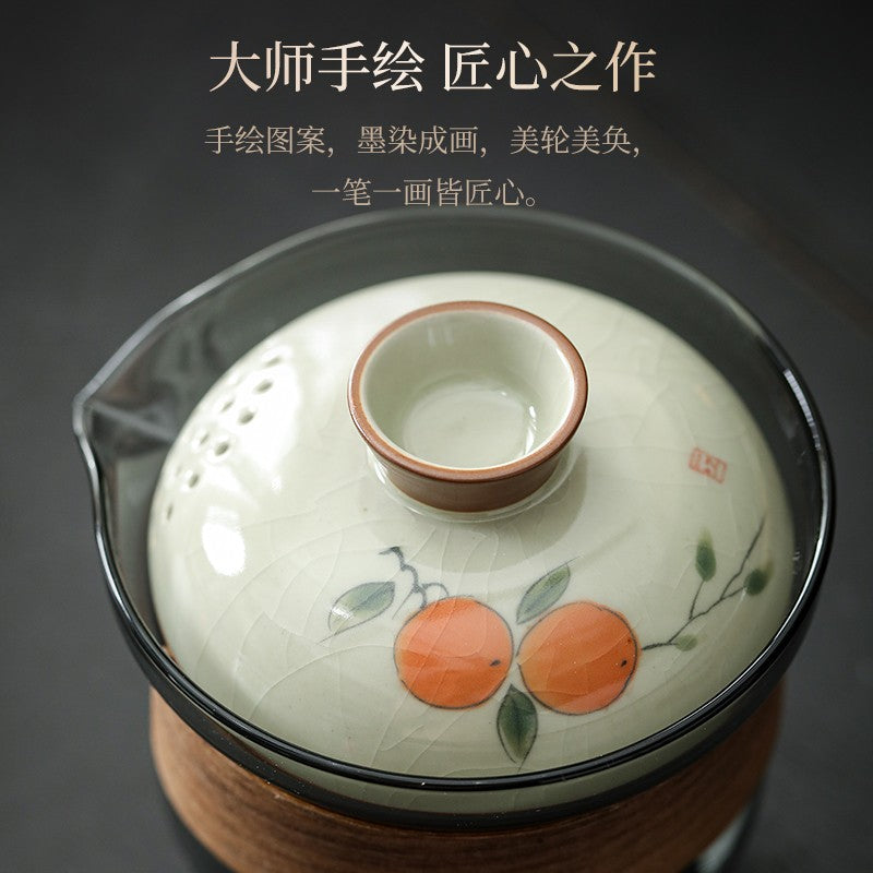 Handheld Teapot Single Pot Gaiwan Porcelain Ge Kiln Travel Tea Set