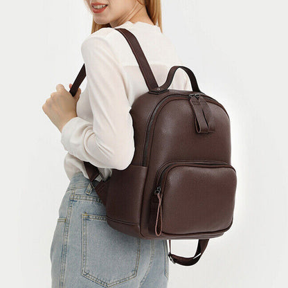 100% Genuine Leather Women's Zipper Backpack Travel Bag Vintage Rucksack Bag