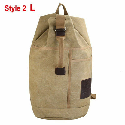 Tactical Bucket Canvas Backpack Letter Bag Outdoor Travel Climbing Round Pack L