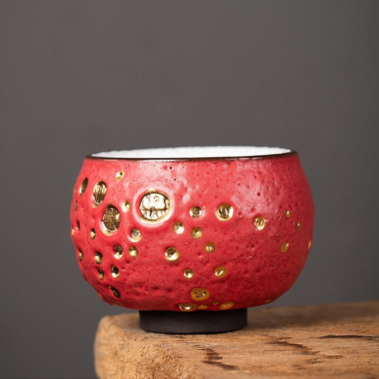 Red Ceramic Teacup Unique Shinoyaki Tea Cups 130 ml