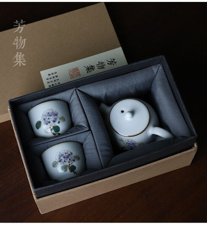 3-piece Chinese Jingdezhen Master Tea Cup Beauty Hydrangea Ceramic Cup-