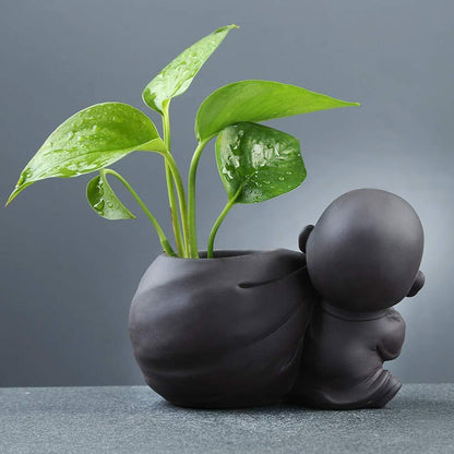 1pc Purple Clay Tea Pet Buddha Statue Monk Figurine Flower Pot Decoration Tea