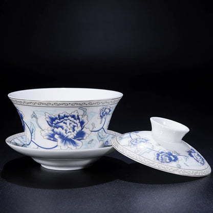 Blue White Porcelain Gaiwan Teacup 260ml 8.6oz Handmade Chinese Kungfu Tea Set