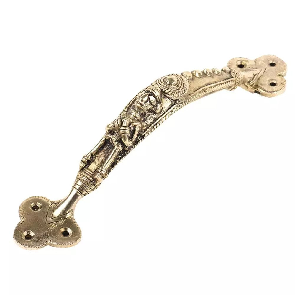 Set of 2 Antique Look Golden Brass Door Handle In Dokra Art