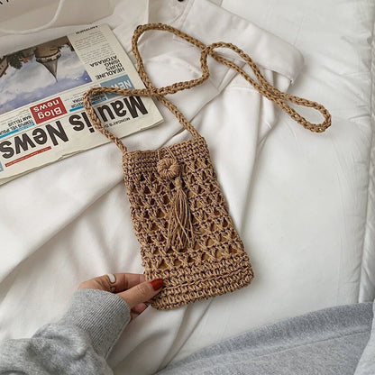 Handmade Rattan Woven Handbag Straw Knitted Messenger Bag Beach Purse 20*12 CM