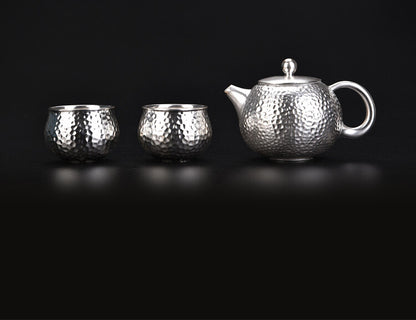 999 Sterling Silver+porcelain Tea Pot Matching Tea Cups Health Care Xishi Pot
