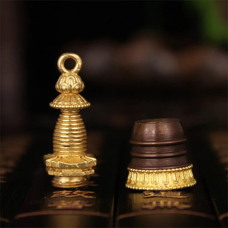 Tibetan Buddhist Copper Gadangta Pagoda Stupa Gawu Ritual Box