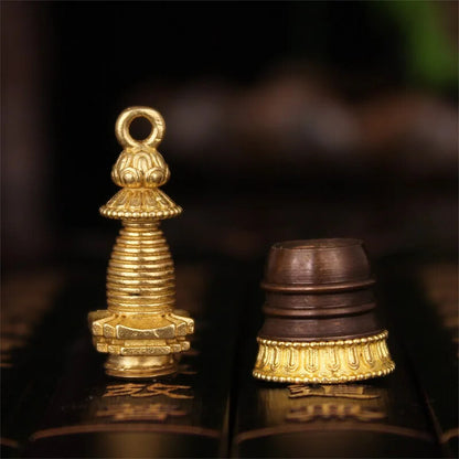 Tibetan Buddhist Copper Gadangta Pagoda Stupa Gawu Ritual Box