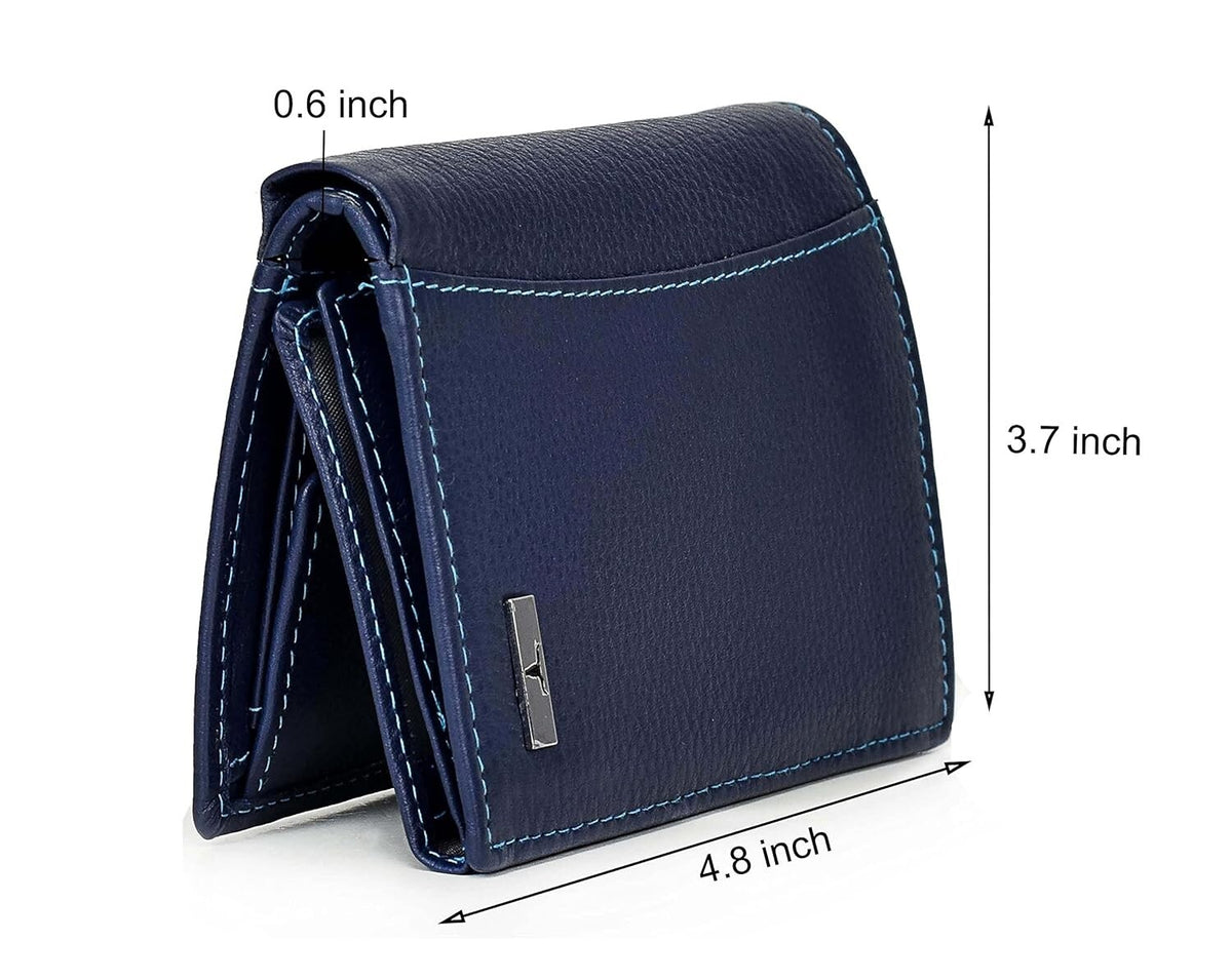 New Blue Bi-Fold Leather Men's Wallet RFID Protection Gift Item