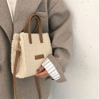 Women Winter Shoulder Bag Lamb Wool Autumn Cross-body Beige Khaki Girls