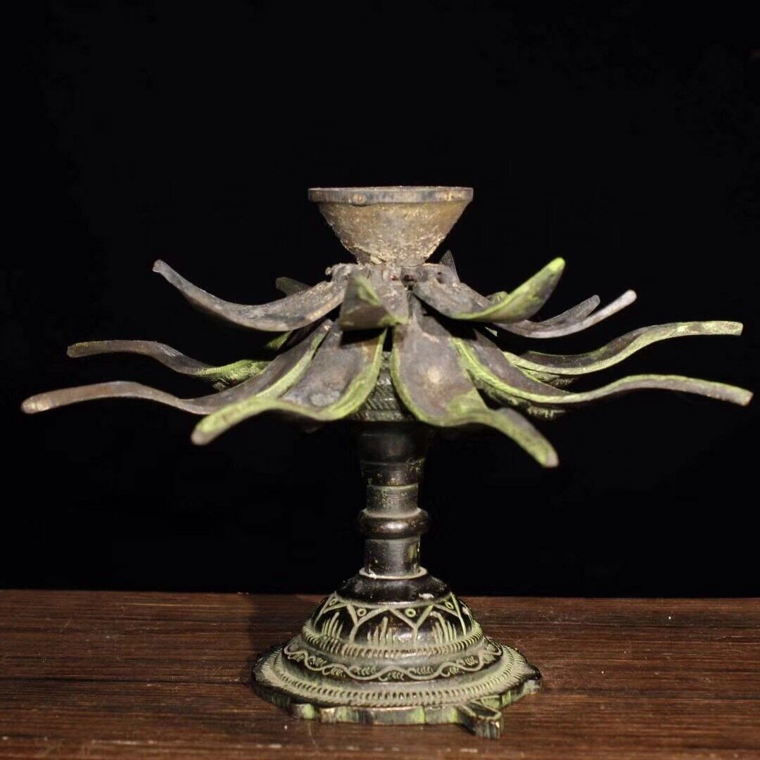 Antique Oil Lamp Buddhism Old Bronze Lotus Lamp Collection