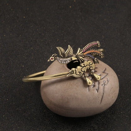 Chinese Style Brass Phoenix Cloud Bracelet Vintage Open Copper Bangle Jewelry