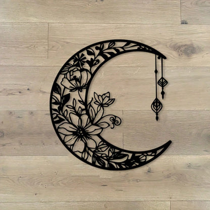 Retro Moon Flower Wall Art - Metal Sky Decor for Home, Halloween Christmas Gift