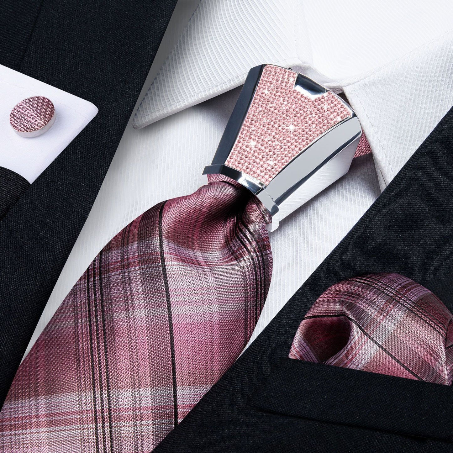 Men Necktie 3Pcs Luxury Striped Ties Cufflinks Pocket Square Wedding Accessories
