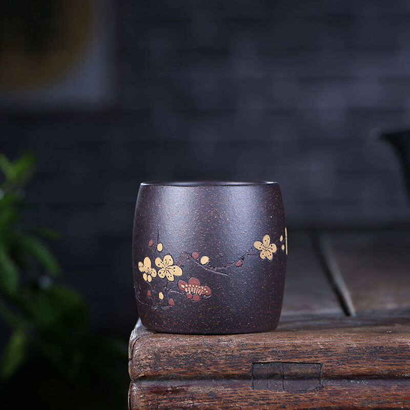 One Tea Cup Marked Floral Carved Handmade Authentic Yixing Zisha Kungfu Cup Tea
