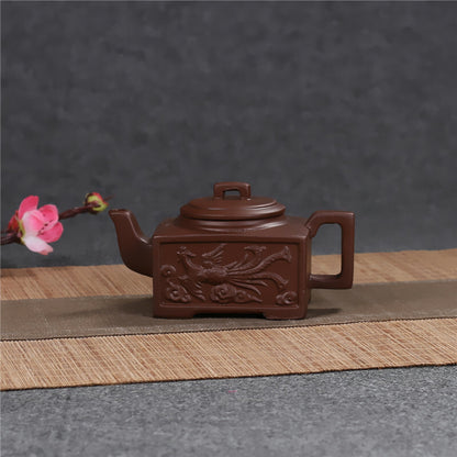 5.12" Chinese Yixing Zisha Clay Pottery Teapot Dragon Phoenix Design Clay Pot