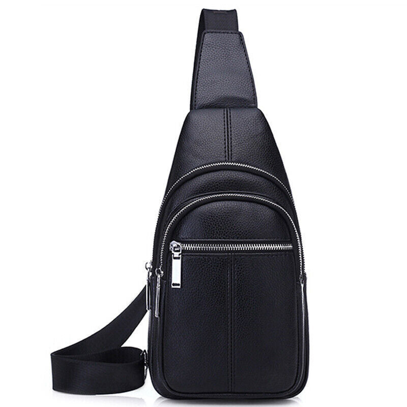 Sling Backpack Men's Genuine Leather Crossbody Chest Bag Sling Shoulder Bag