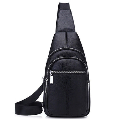 Sling Backpack Men's Genuine Leather Crossbody Chest Bag Sling Shoulder Bag
