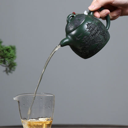 320ml Yixing Zisha Green Clay Teapot Handmade Yueyang Tower Qin Quan Tea Pot