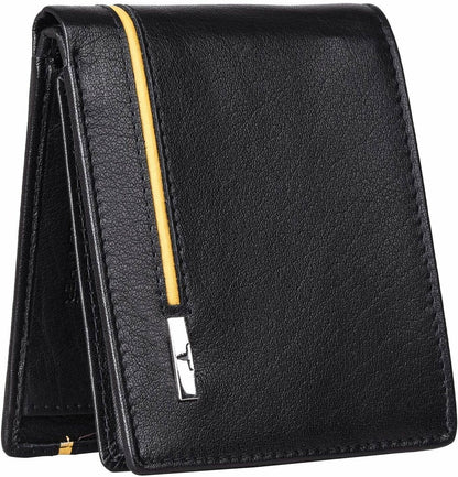 New Men's Black Colour Leather Bi-fold RFID Blocking Wallet Gift Item